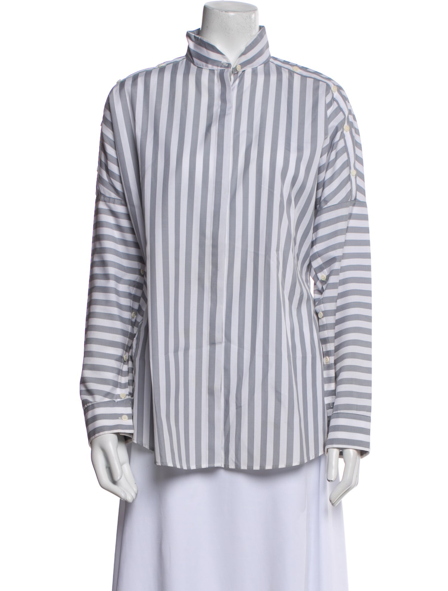 Akris Punto Striped Mock Neck Button-Up Top