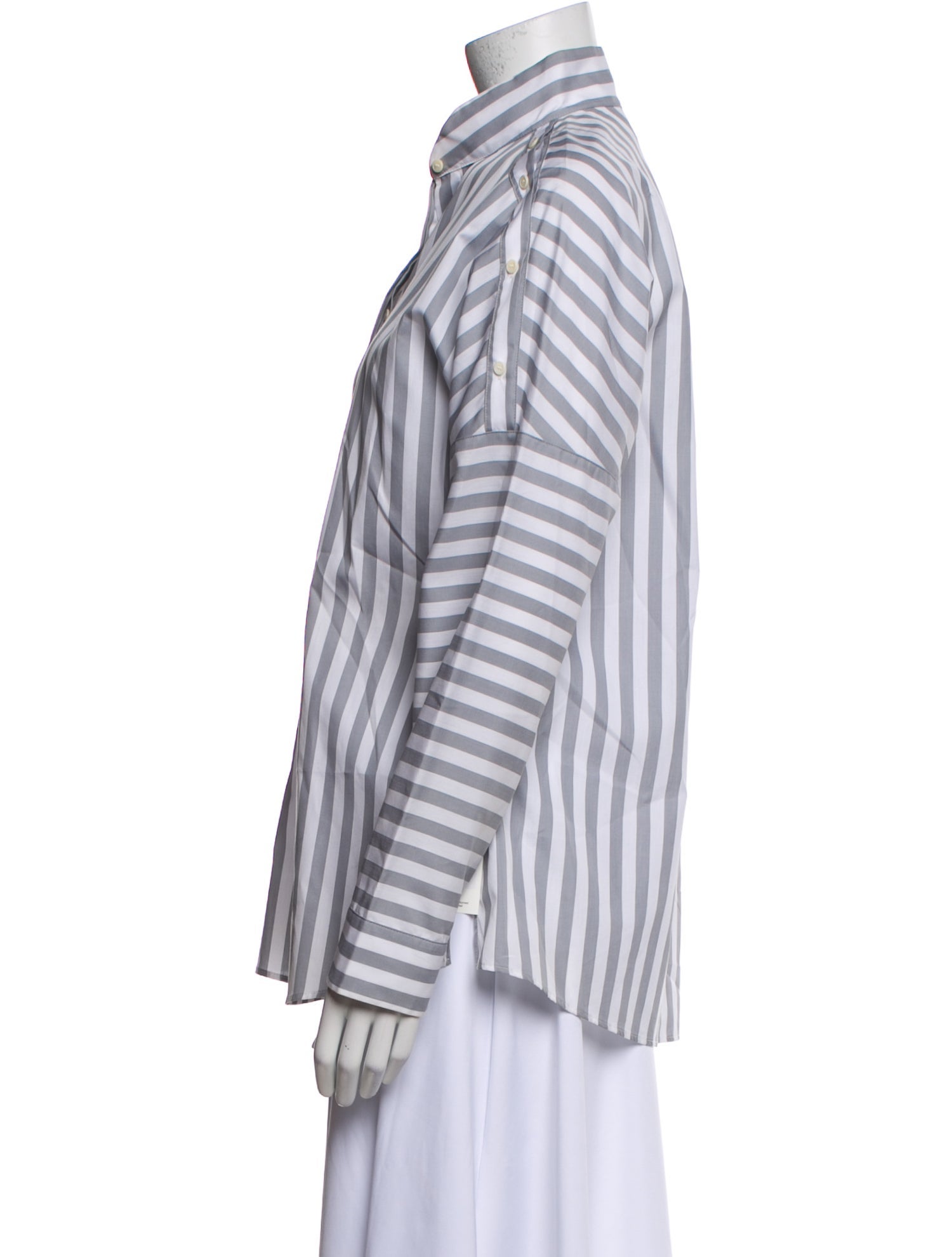 Akris Punto Striped Mock Neck Button-Up Top