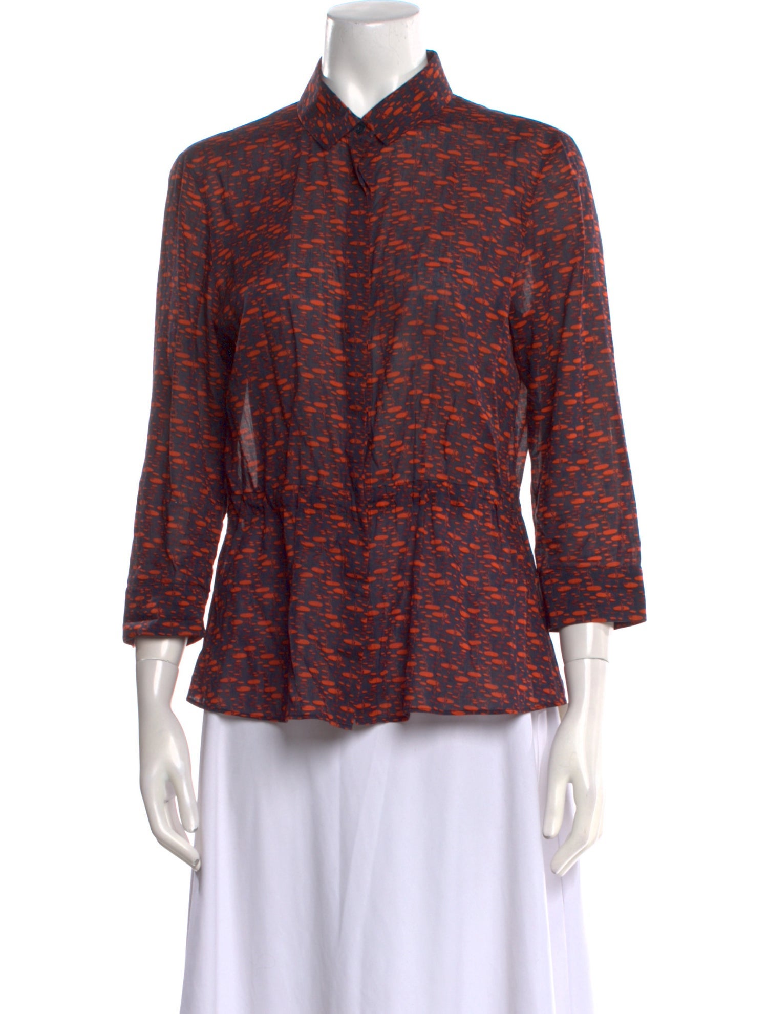 Akris Punto Printed Three-Quarter Sleeve Button-Up Top