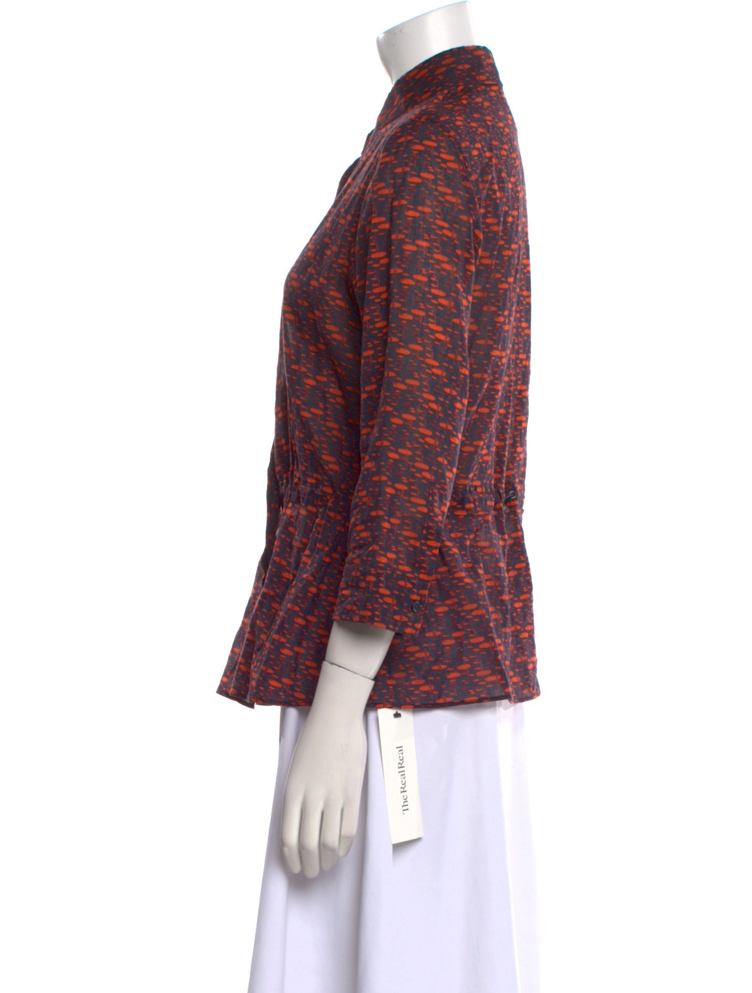 Akris Punto Printed Three-Quarter Sleeve Button-Up Top