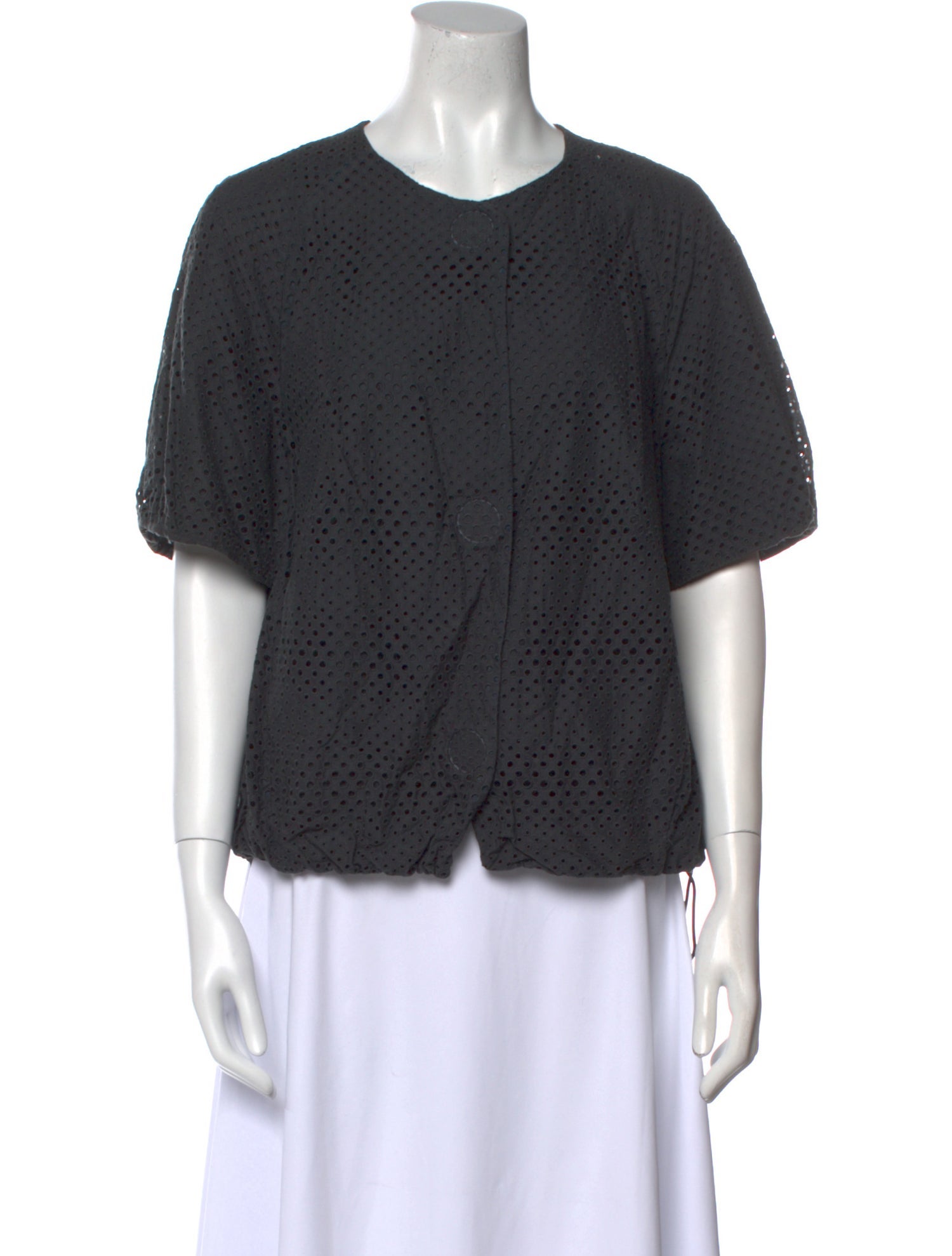 Akris Punto Polka Dot Print Crew Neck Button-Up Top