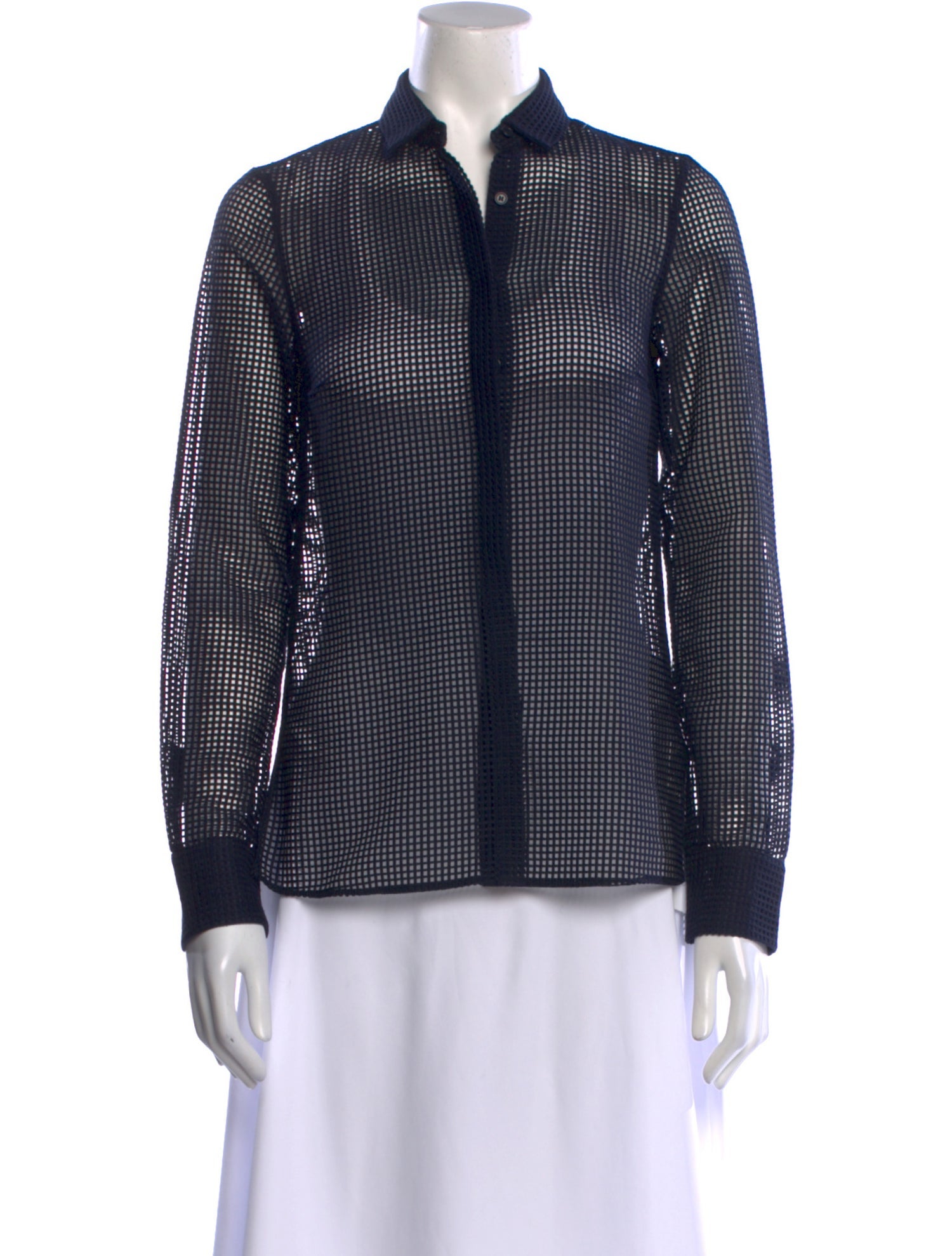 Akris Punto Plaid Print Long Sleeve Button-Up Top