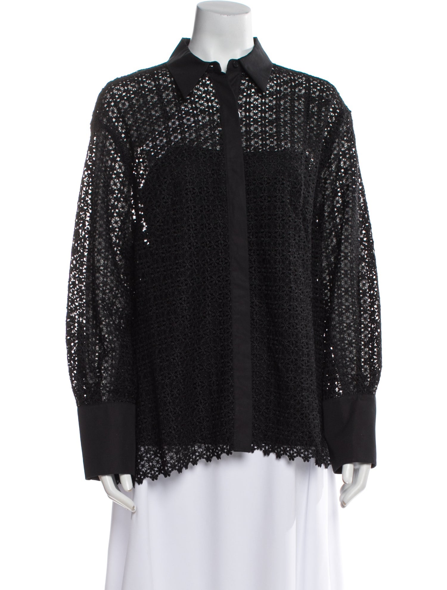 Akris Punto Lace Pattern Long Sleeve Button-Up Top