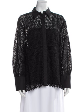 Akris Punto Lace Pattern Long Sleeve Button-Up Top