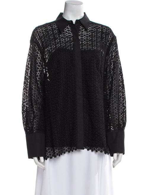 Akris Punto Lace Pattern Long Sleeve Button-Up Top
