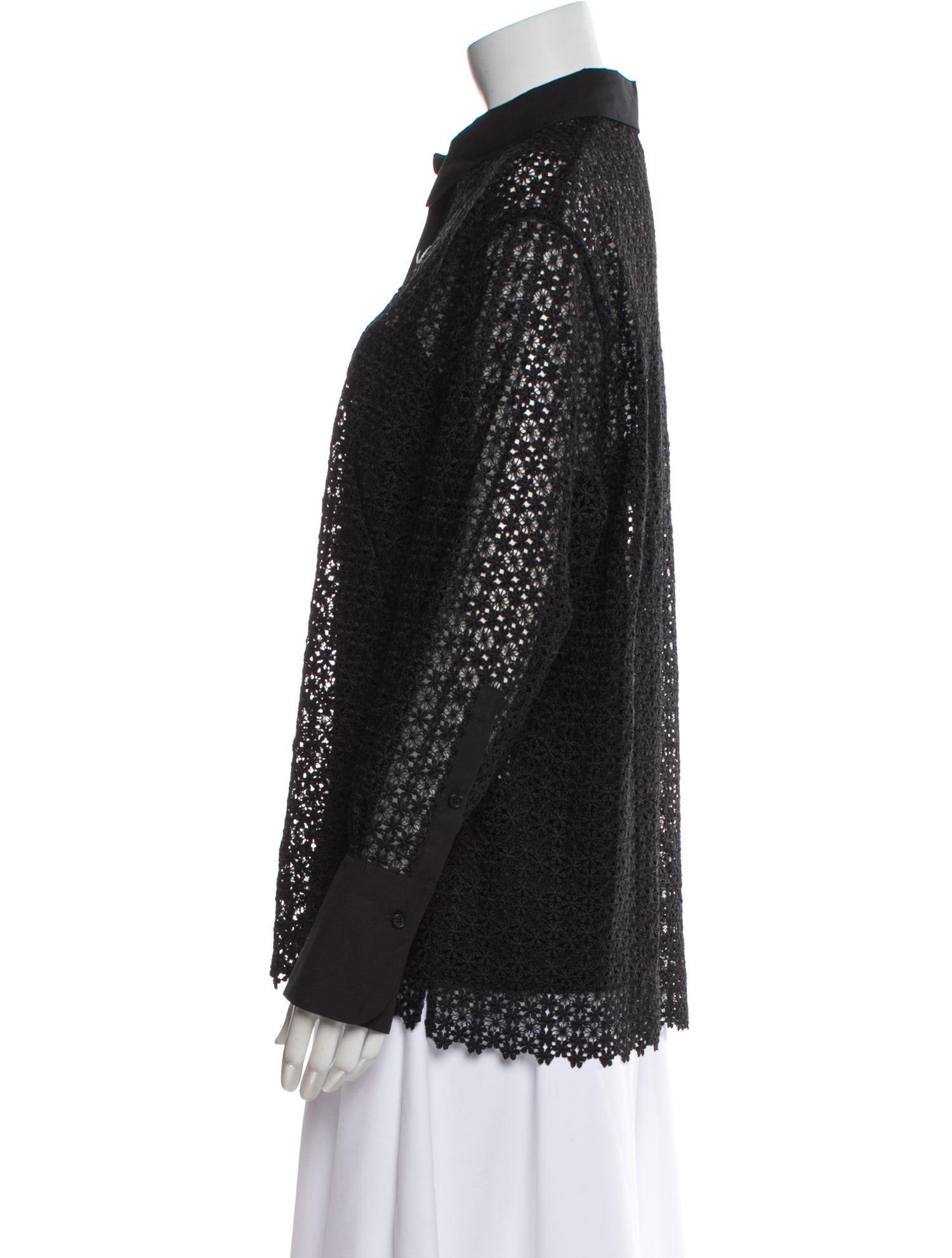 Akris Punto Lace Pattern Long Sleeve Button-Up Top