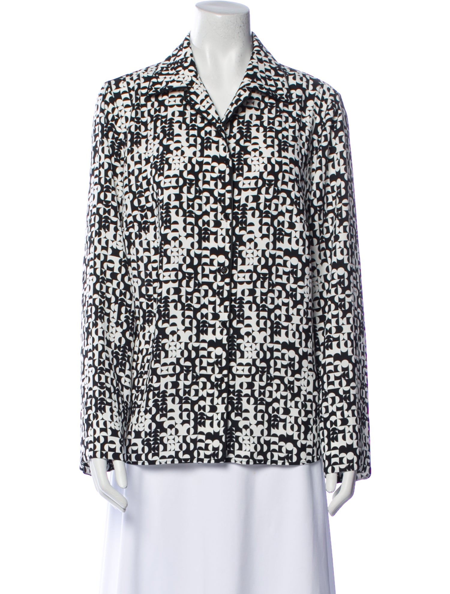 Akris Punto Printed Long Sleeve Button-Up Top