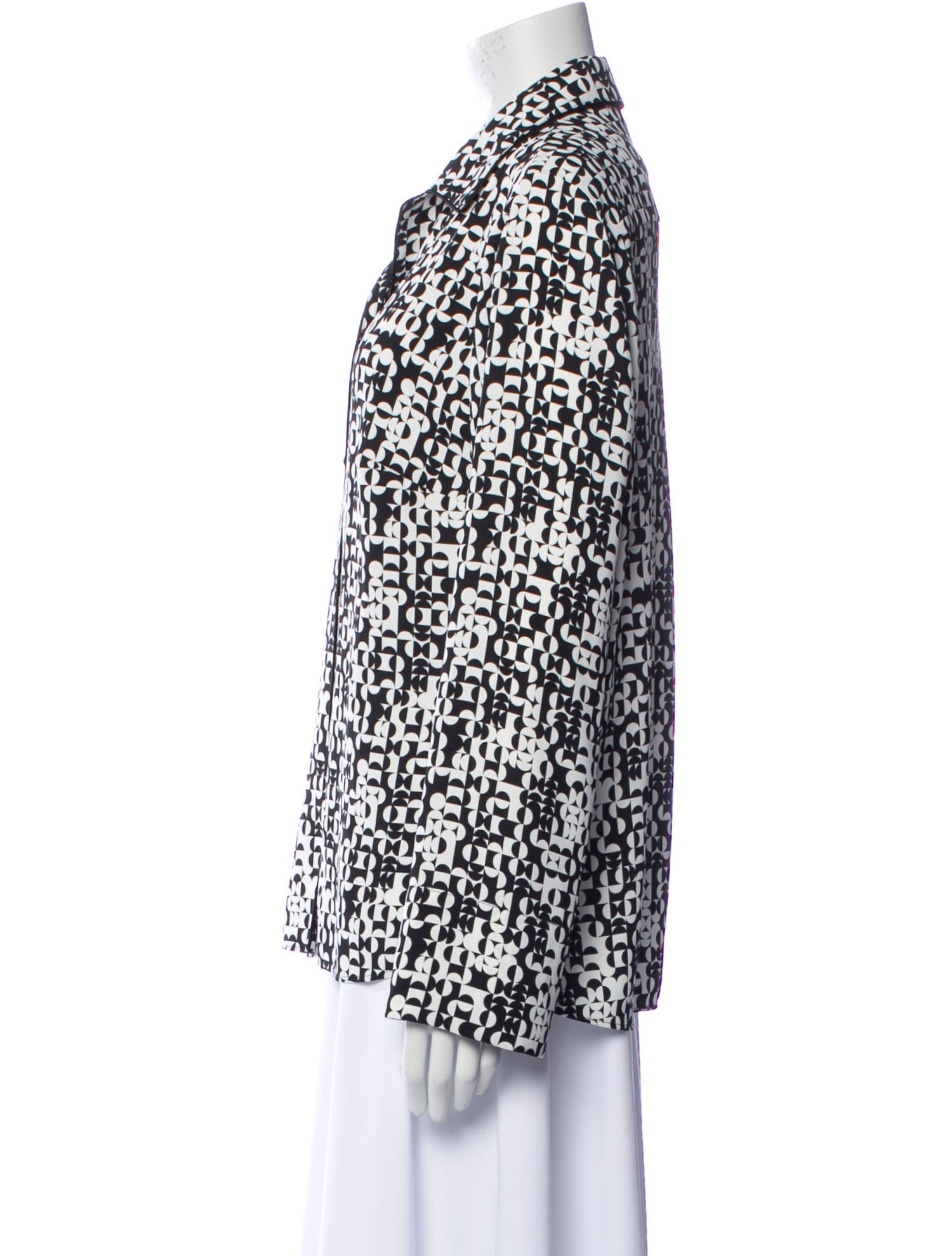 Akris Punto Printed Long Sleeve Button-Up Top