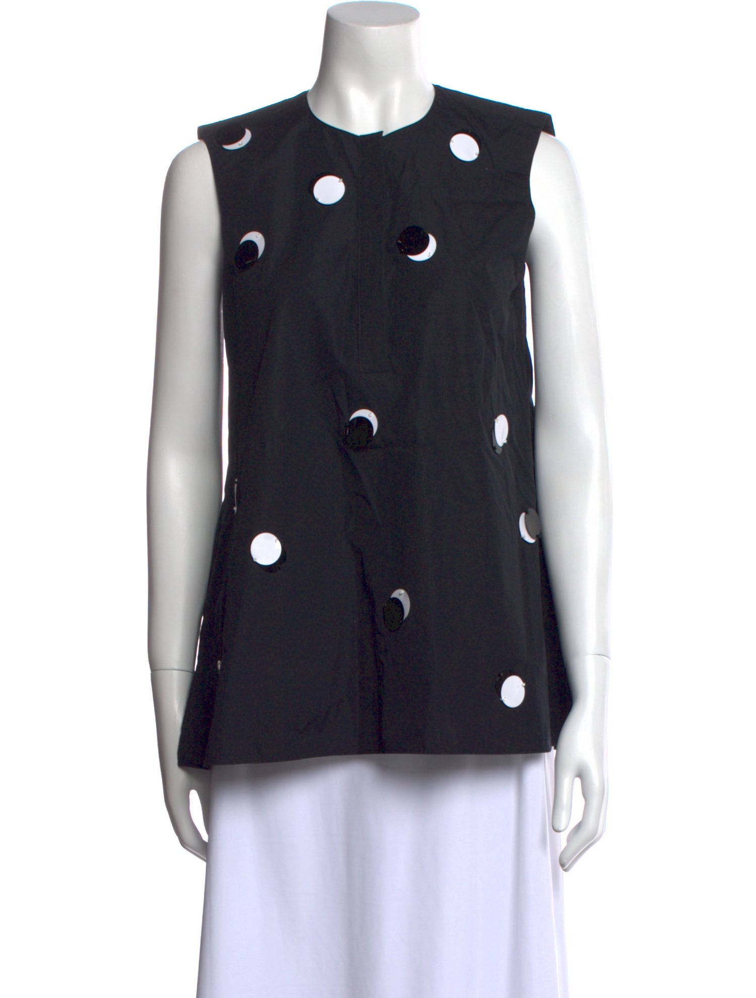 Akris Punto Polka Dot Print Crew Neck Button-Up Top