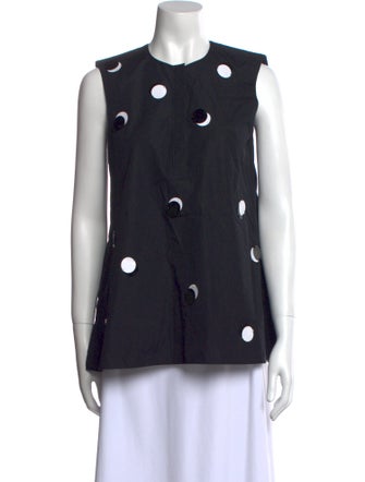 Akris Punto Polka Dot Print Crew Neck Button-Up Top