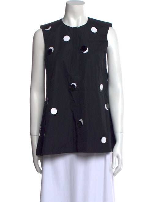 Akris Punto Polka Dot Print Crew Neck Button-Up Top