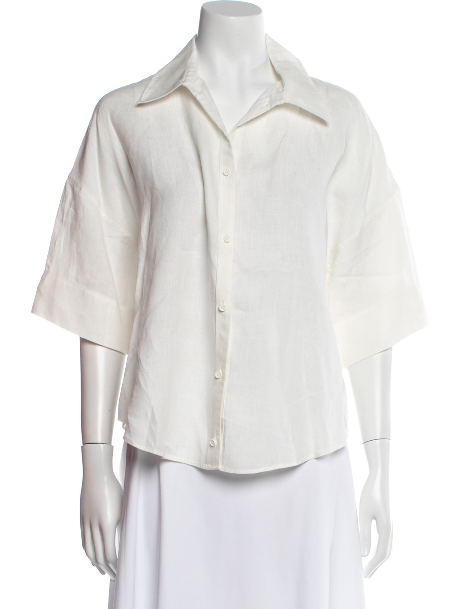 Akris Punto Linen Three-Quarter Sleeve Button-Up Top