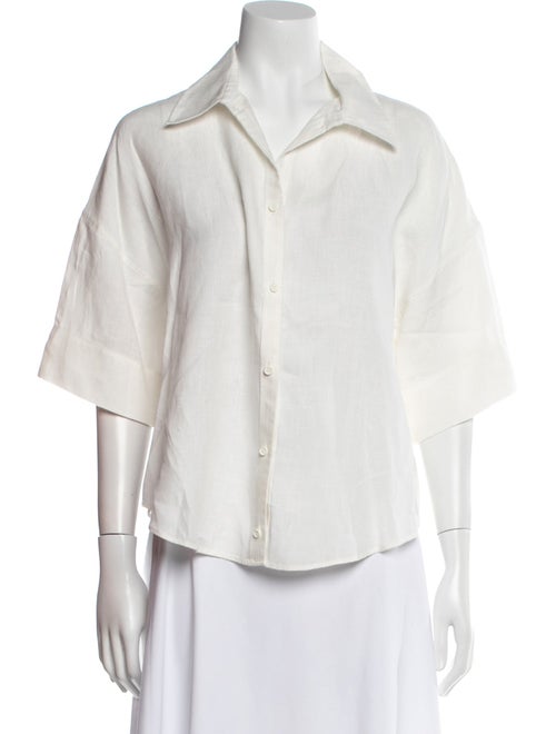 Akris Punto Linen Three-Quarter Sleeve Button-Up Top