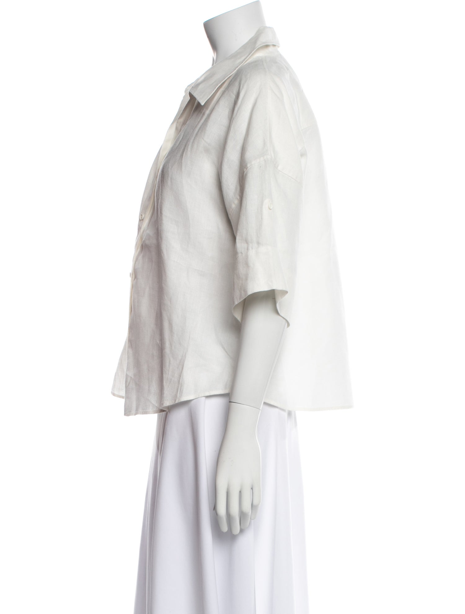 Akris Punto Linen Three-Quarter Sleeve Button-Up Top