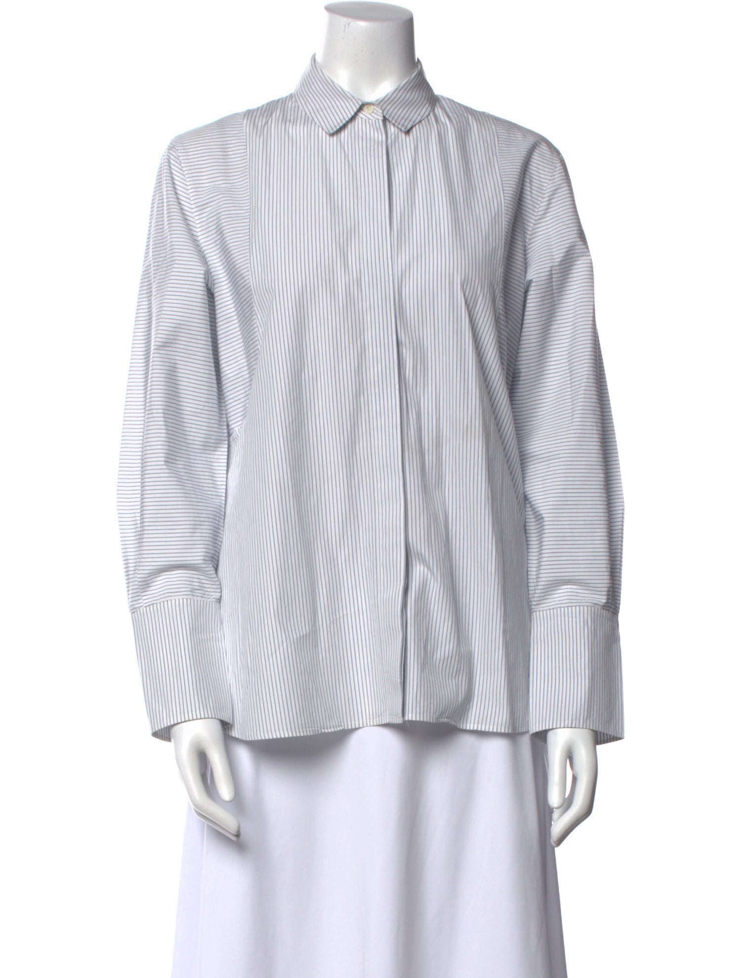 Akris Punto Striped Long Sleeve Button-Up Top