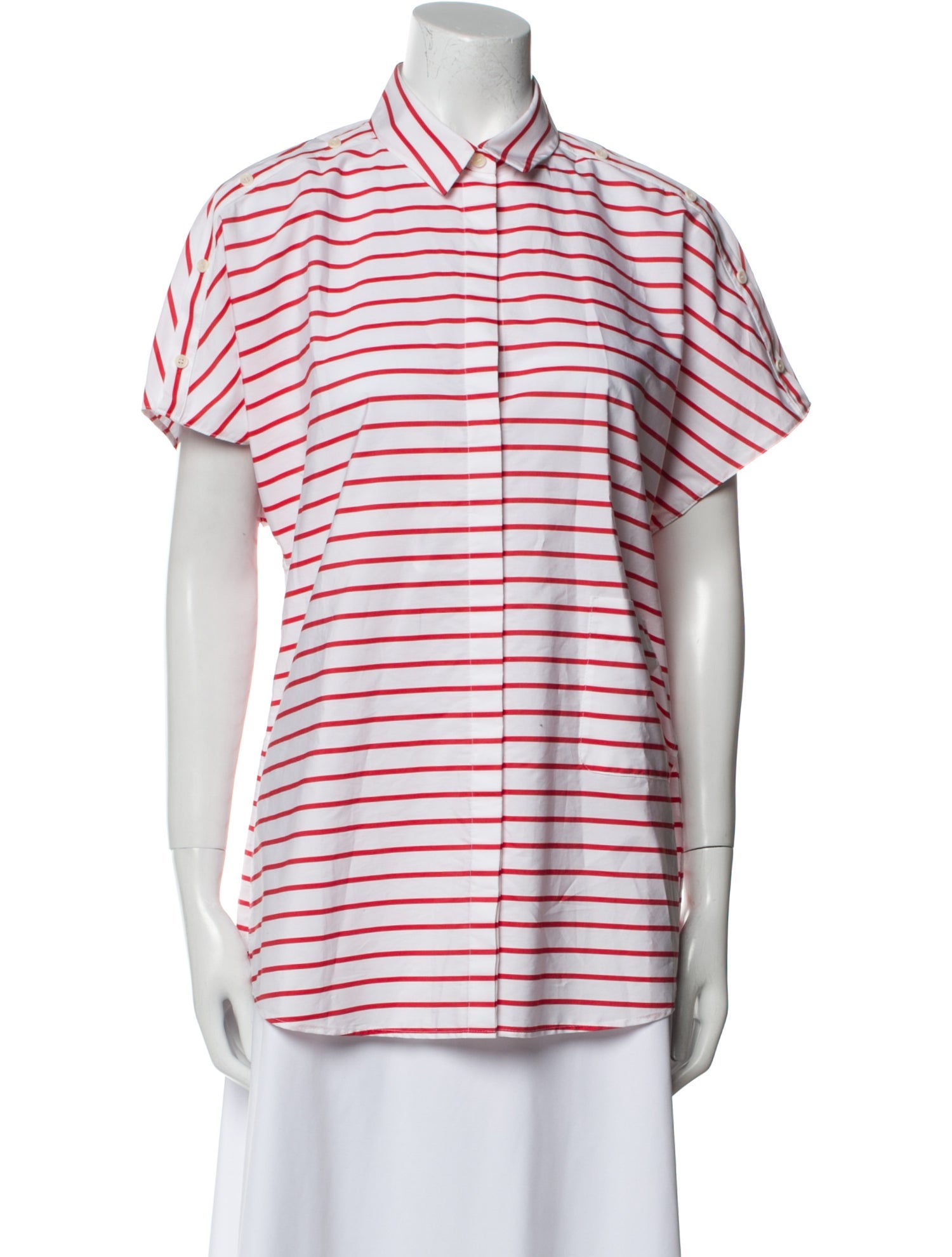 Akris Punto Striped Short Sleeve Button-Up Top