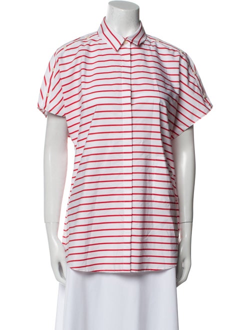 Akris Punto Striped Short Sleeve Button-Up Top