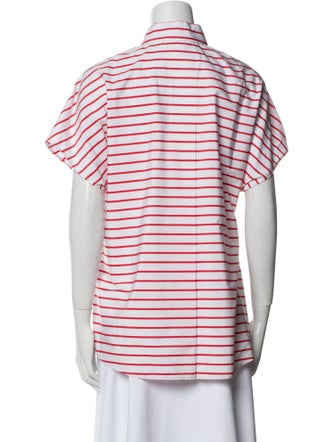 Akris Punto Striped Short Sleeve Button-Up Top