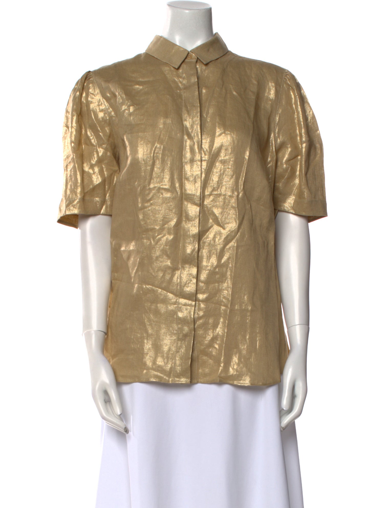 Akris Punto Linen Short Sleeve Button-Up Top