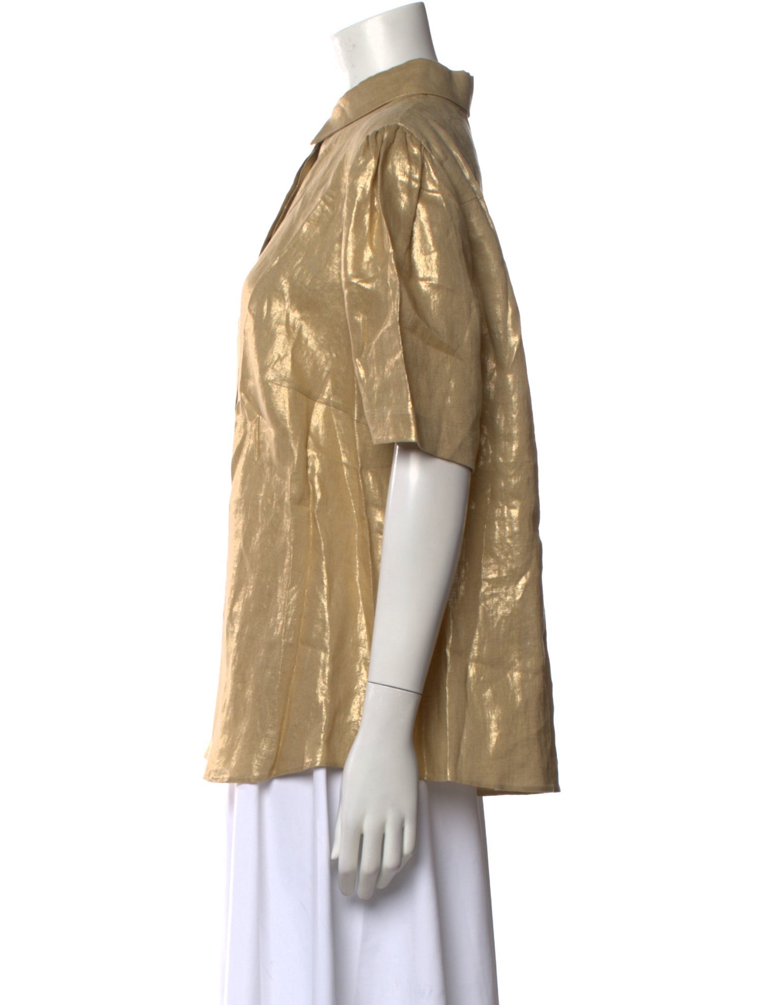 Akris Punto Linen Short Sleeve Button-Up Top