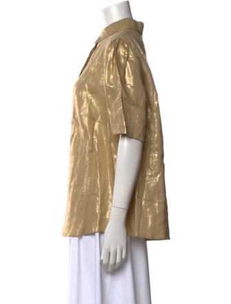 Akris Punto Linen Short Sleeve Button-Up Top