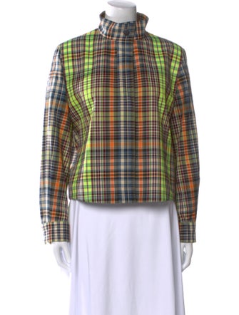 Akris Punto Plaid Print Mock Neck Top