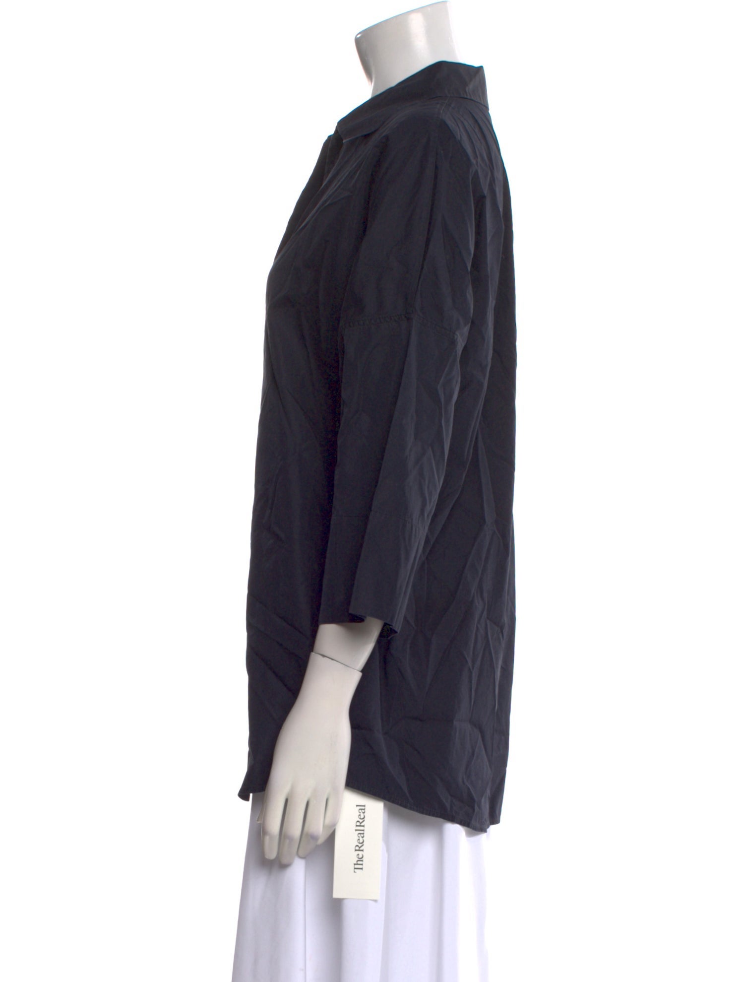 Akris Punto Cashmere Three-Quarter Sleeve Button-Up Top