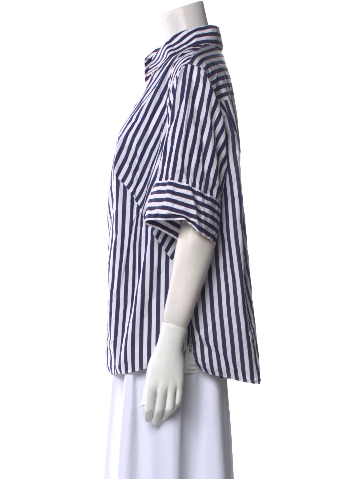 Akris Punto Striped Three-Quarter Sleeve Button-Up Top