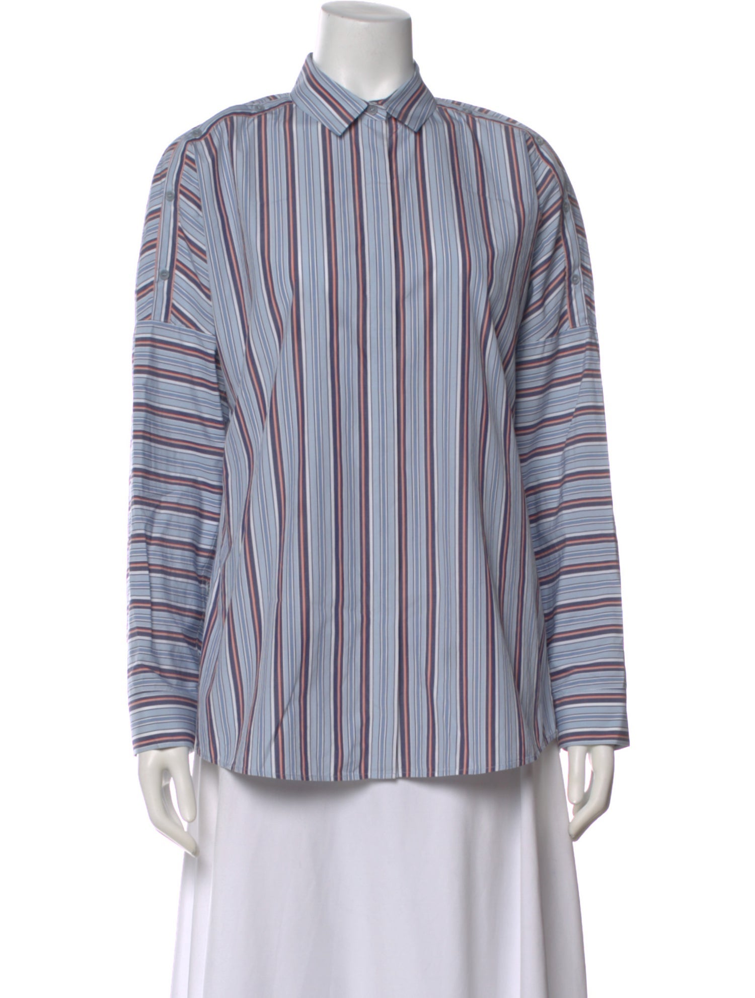Akris Punto Striped Long Sleeve Button-Up Top