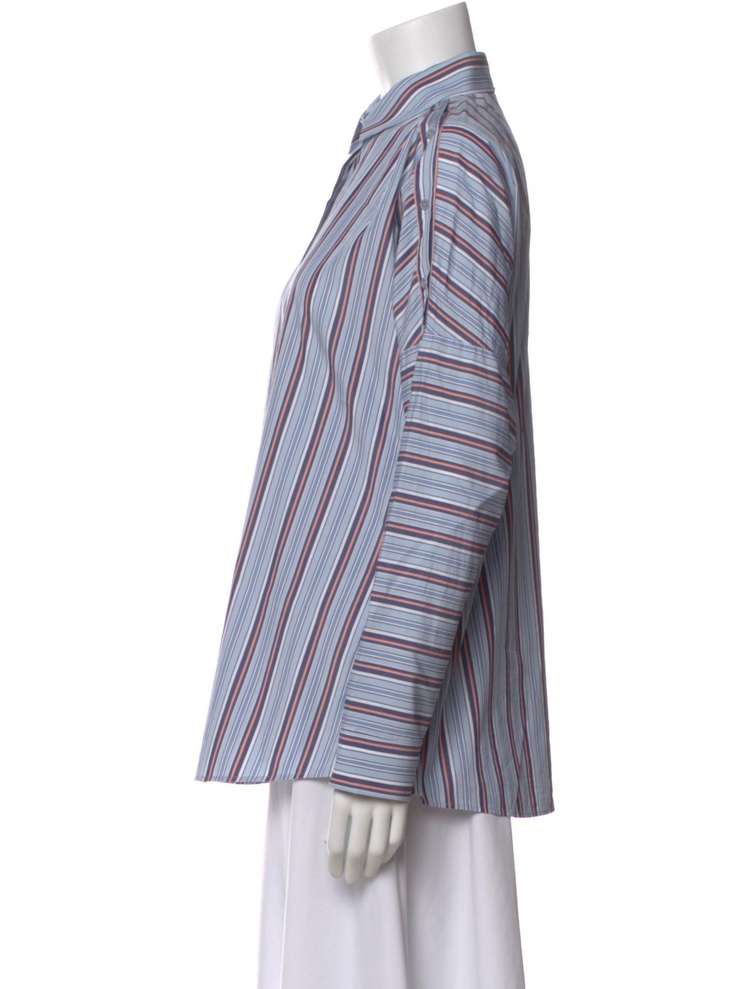 Akris Punto Striped Long Sleeve Button-Up Top