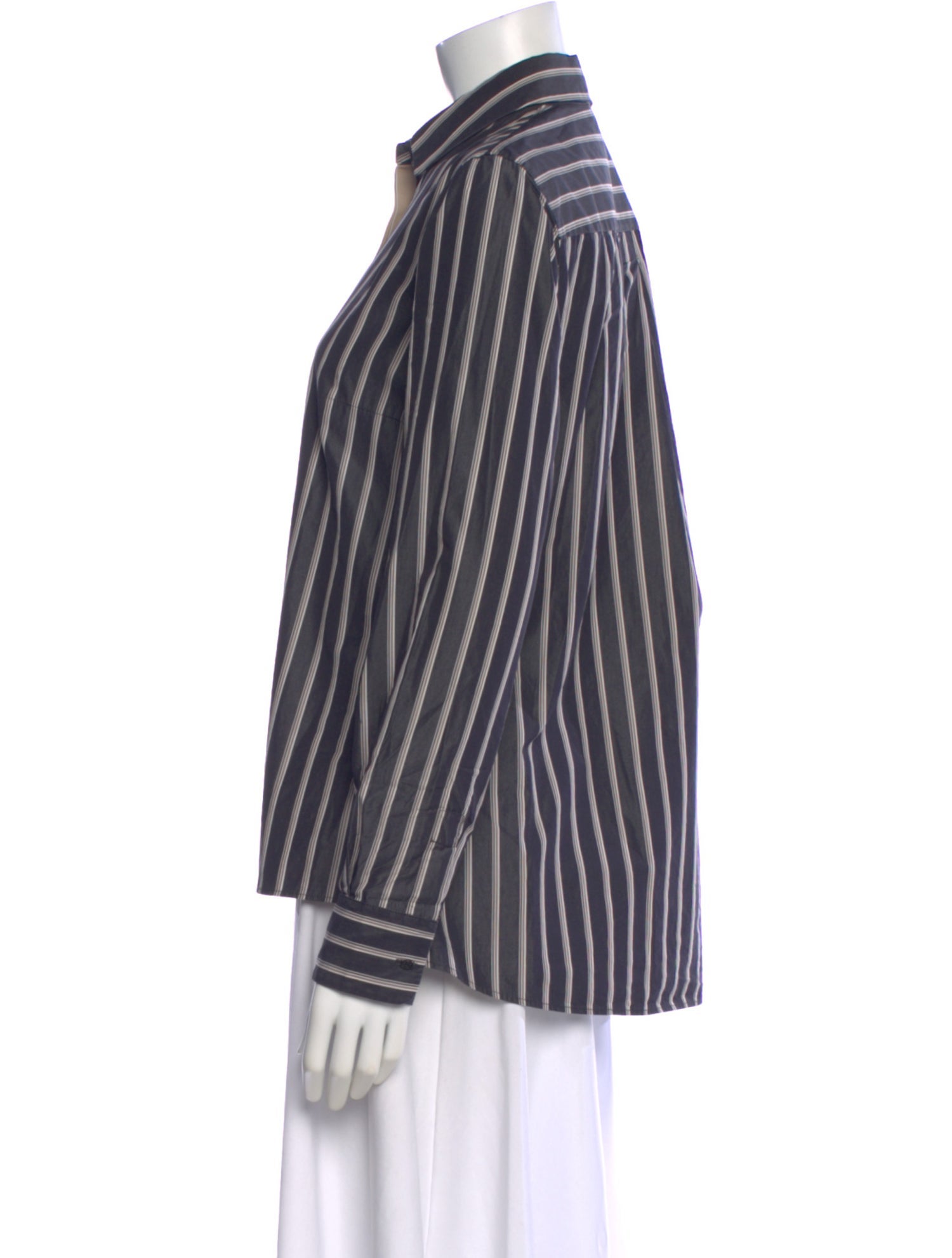 Akris Punto Striped Long Sleeve Button-Up Top