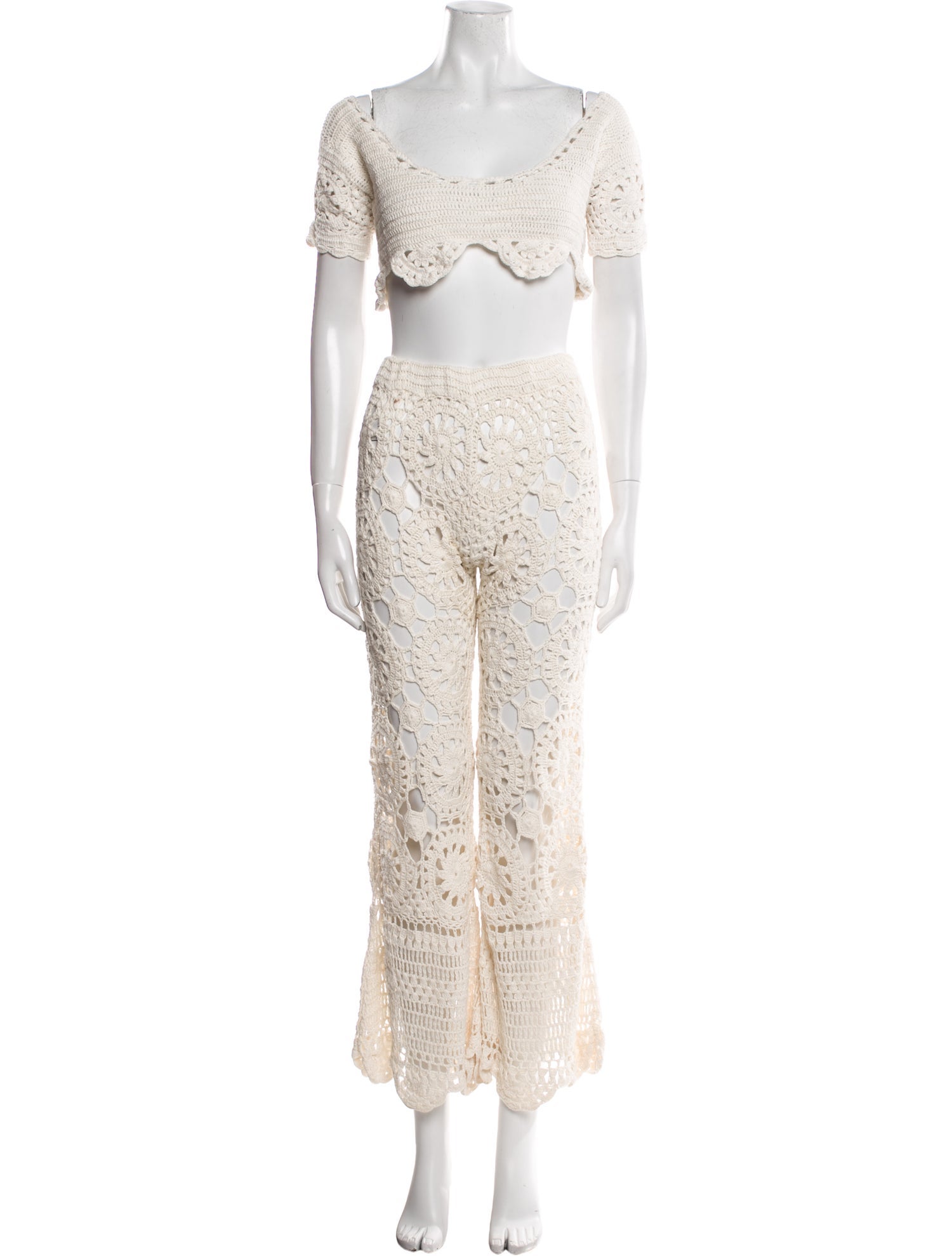 Akoia Swim Lace Pattern Crochet Trim Pant Set