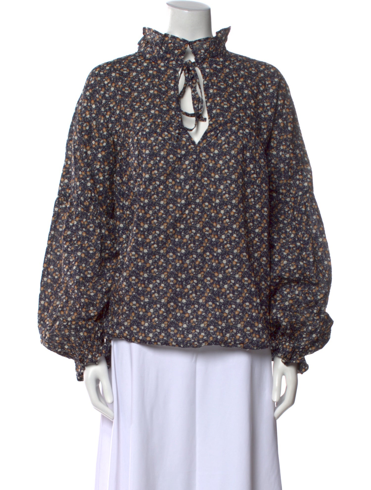 A BRONZE AGE. Floral Print Tie Neck Blouse