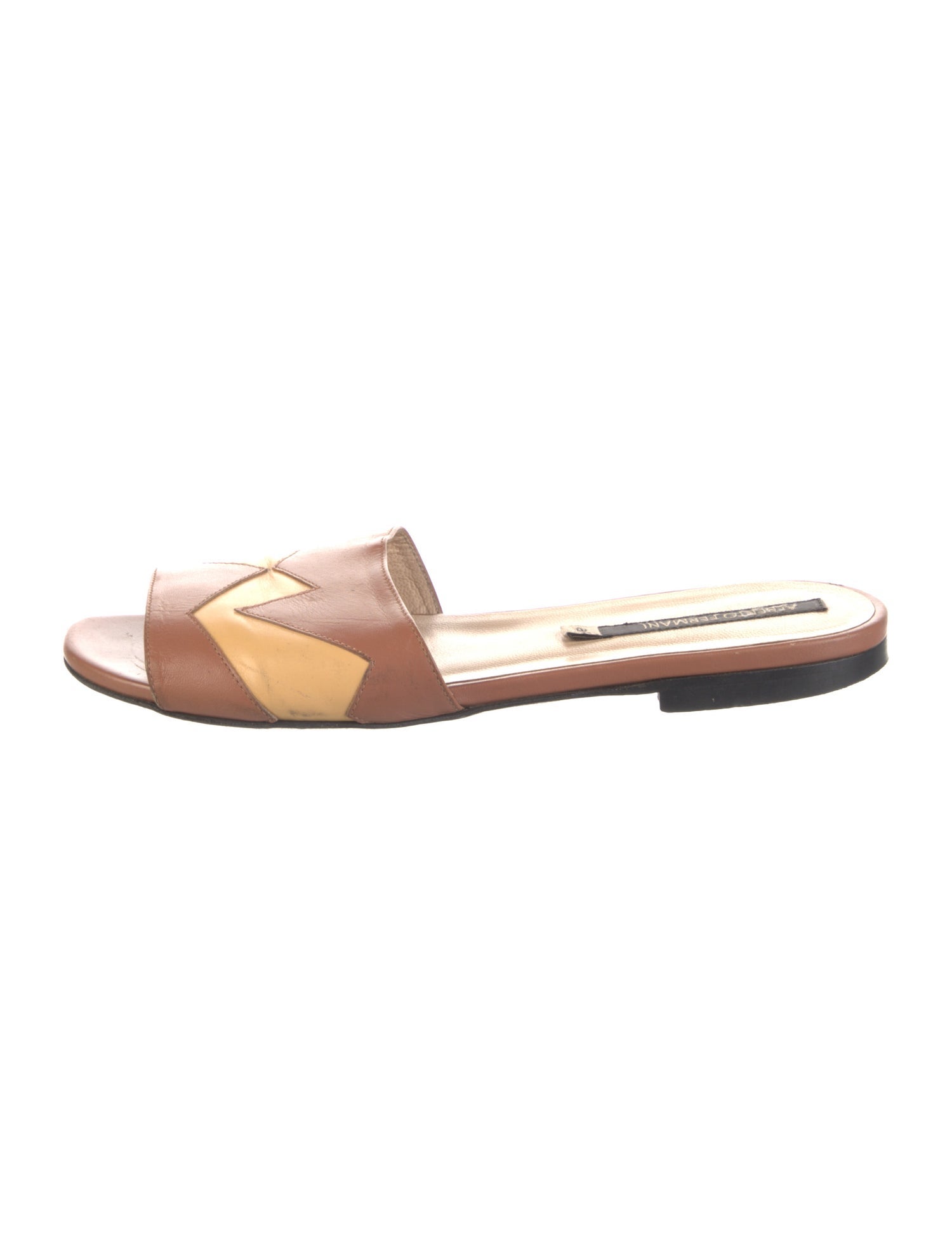Alberto Fermani Leather Colorblock Pattern Slides