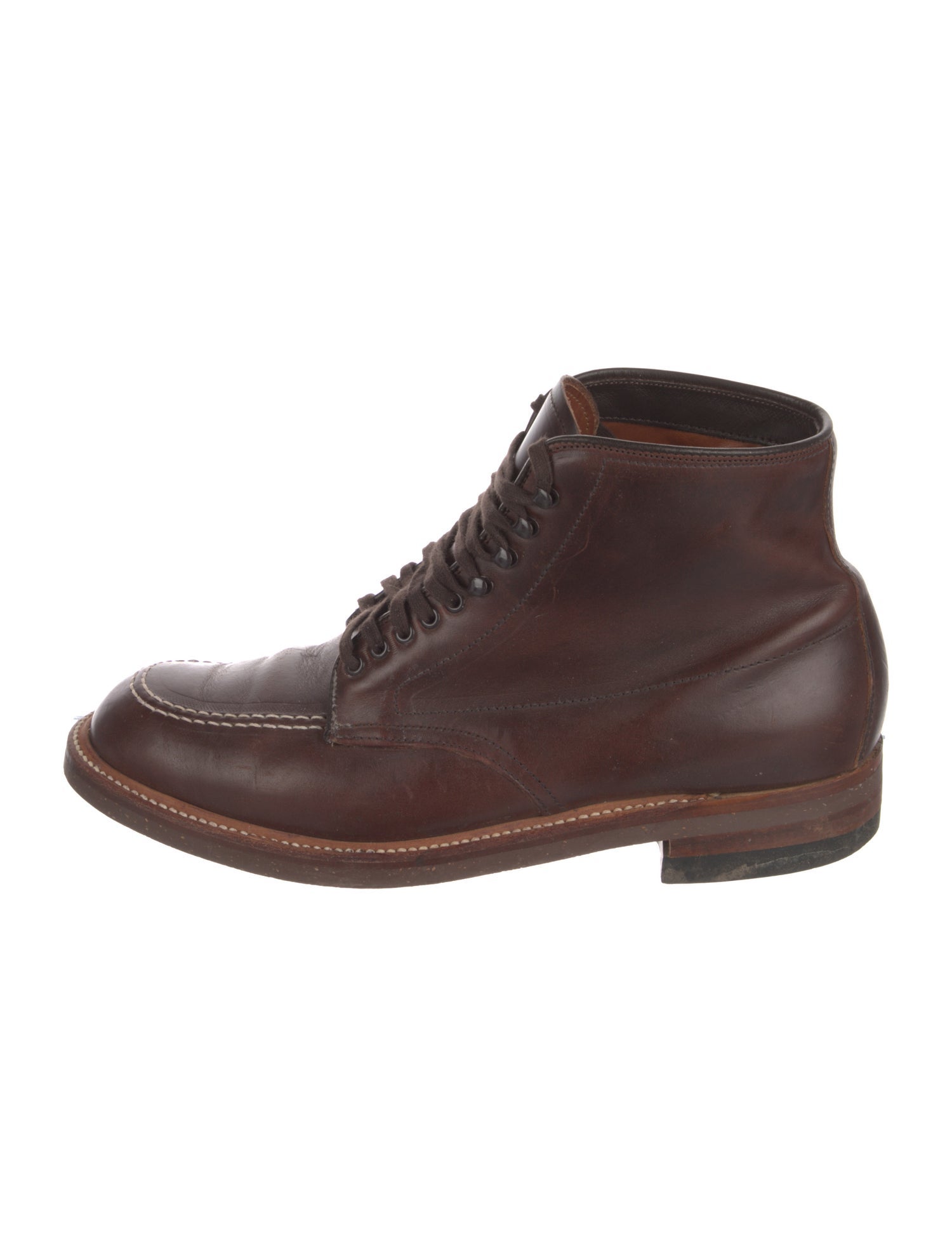 Alden Leather Whipstitch Trim Lace-Up Boots