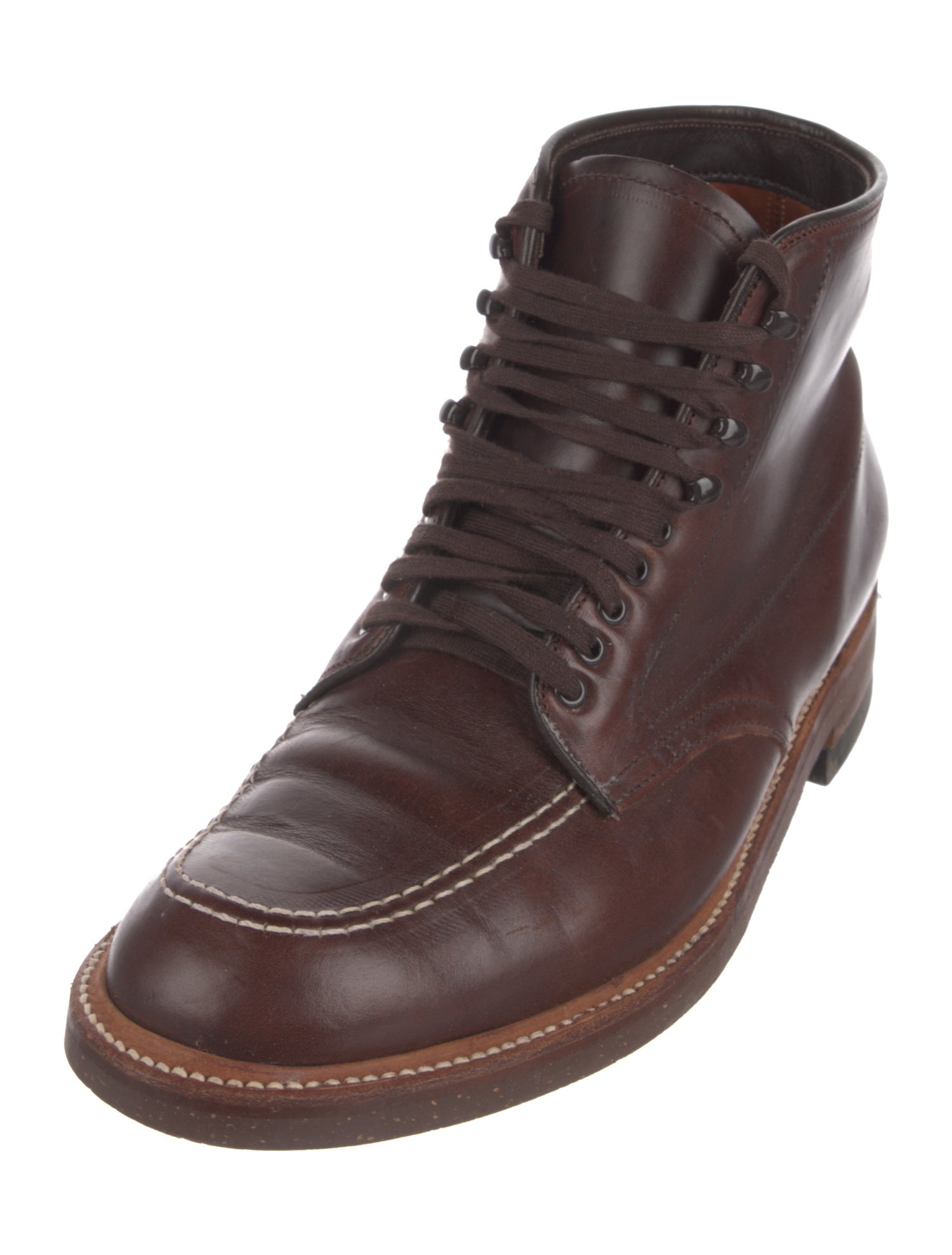 Alden Leather Whipstitch Trim Lace-Up Boots
