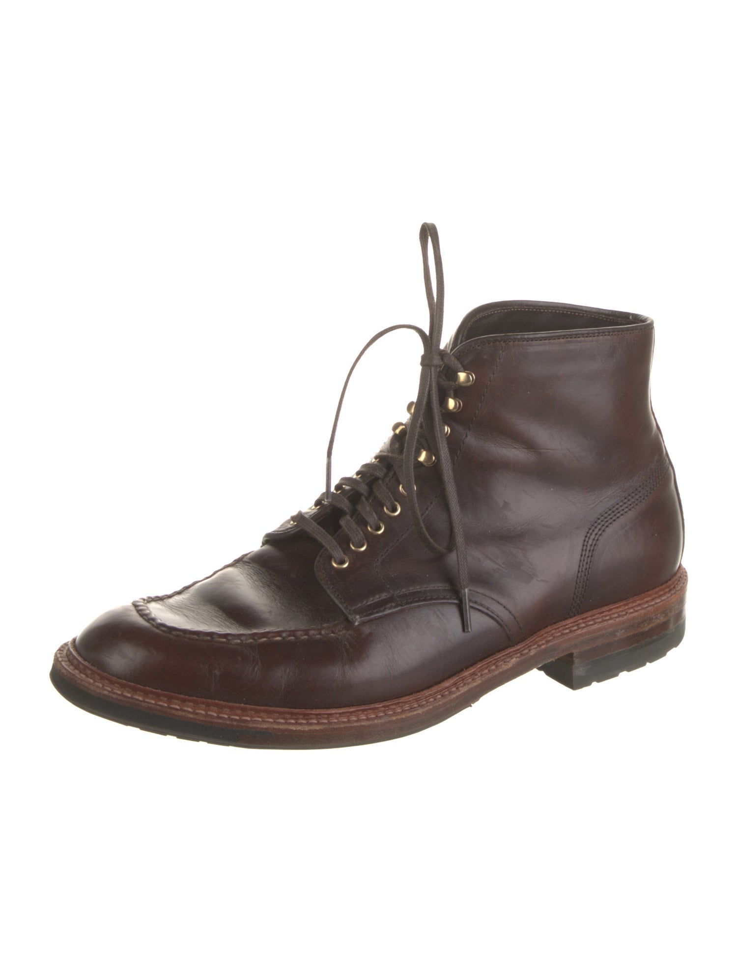 Alden Leather Whipstitch Trim Lace-Up Boots