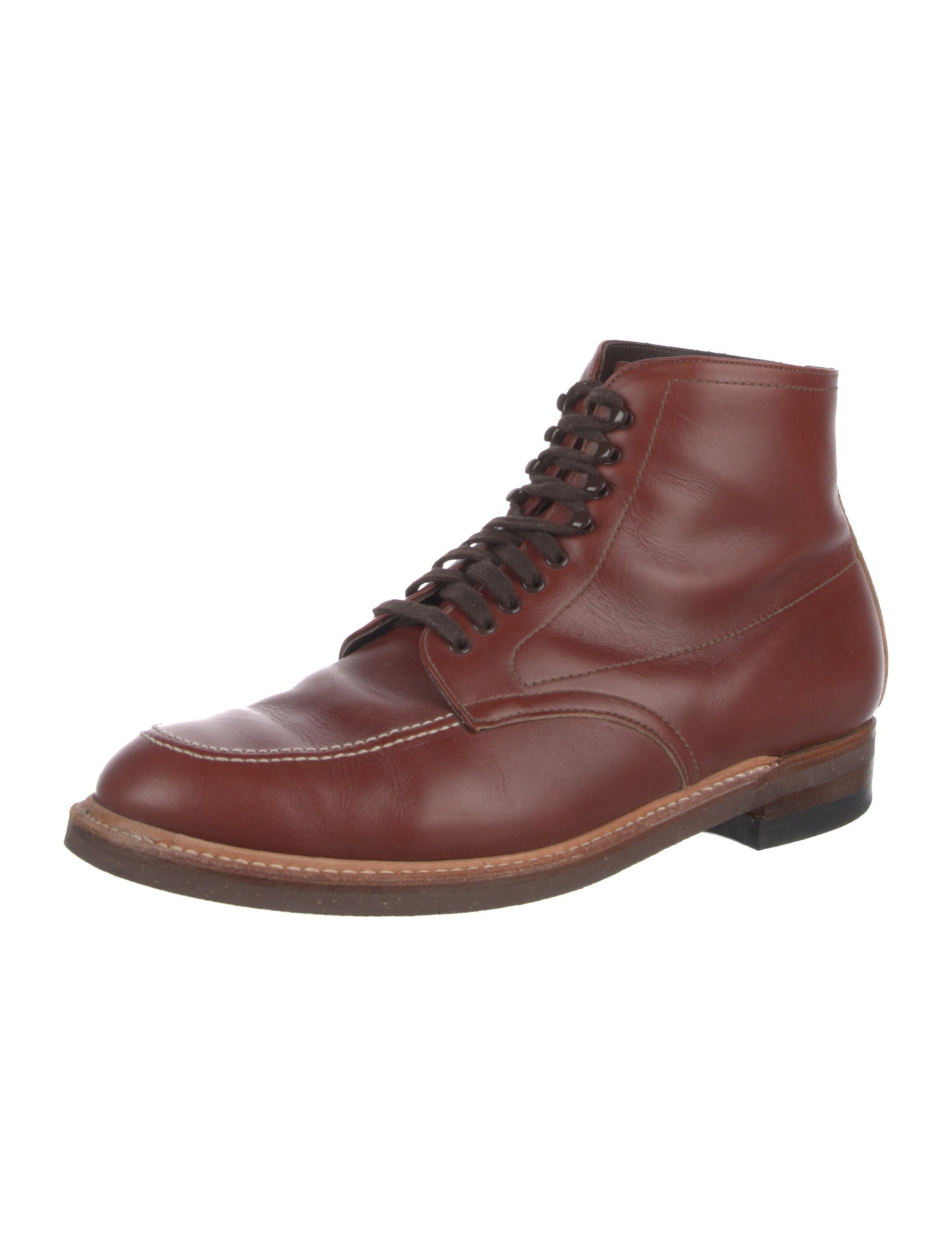 Alden Leather Whipstitch Trim Lace-Up Boots