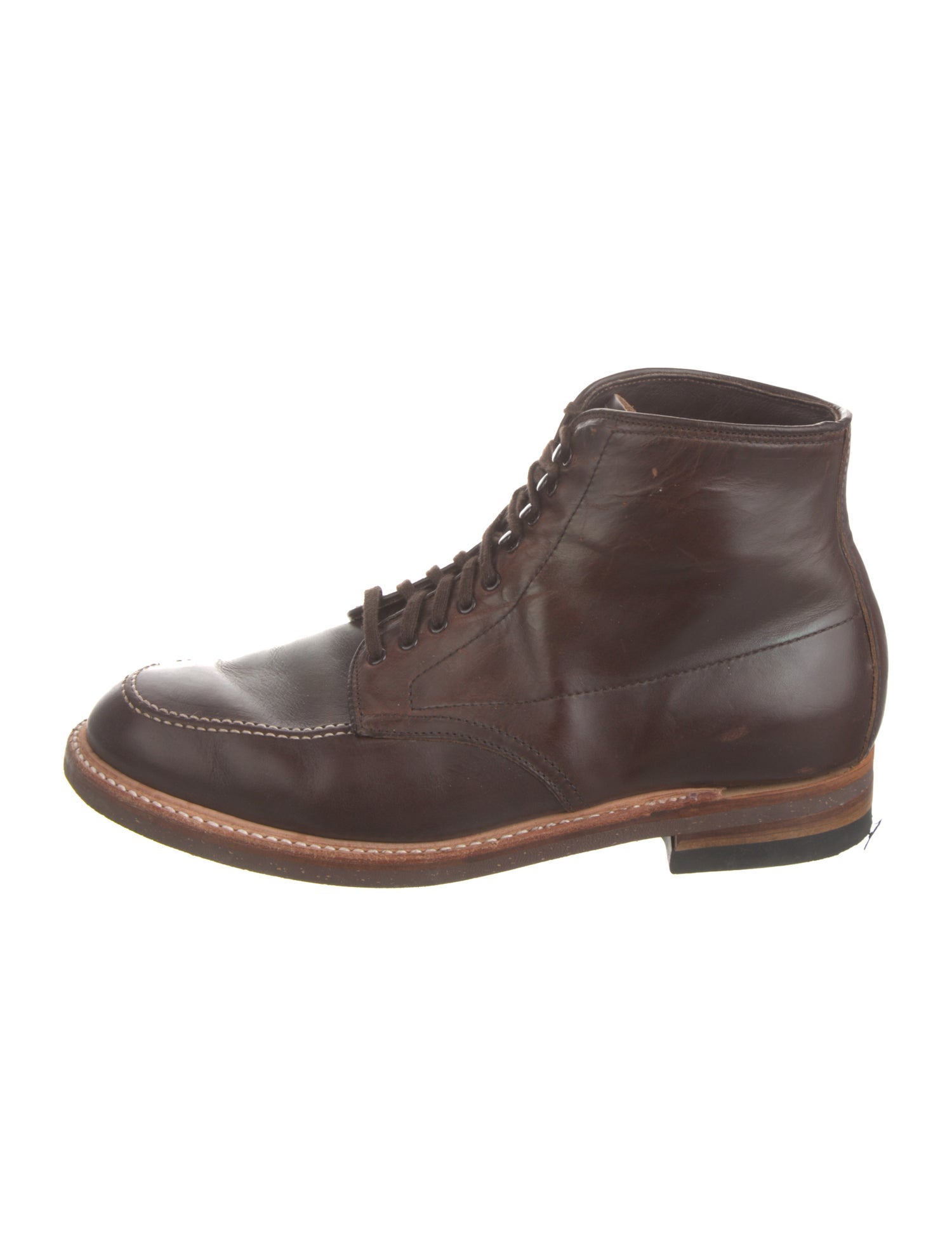 Alden Leather Whipstitch Trim Lace-Up Boots
