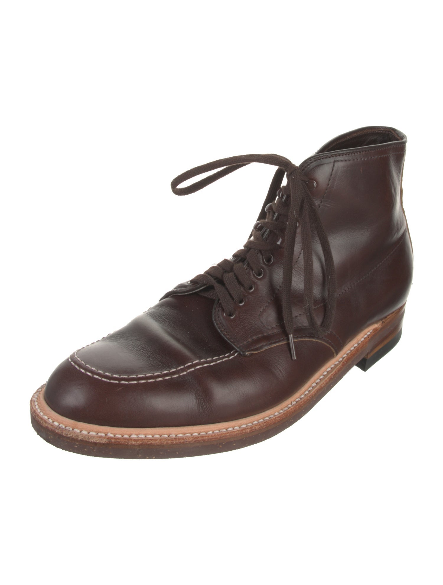 Alden Leather Whipstitch Trim Lace-Up Boots