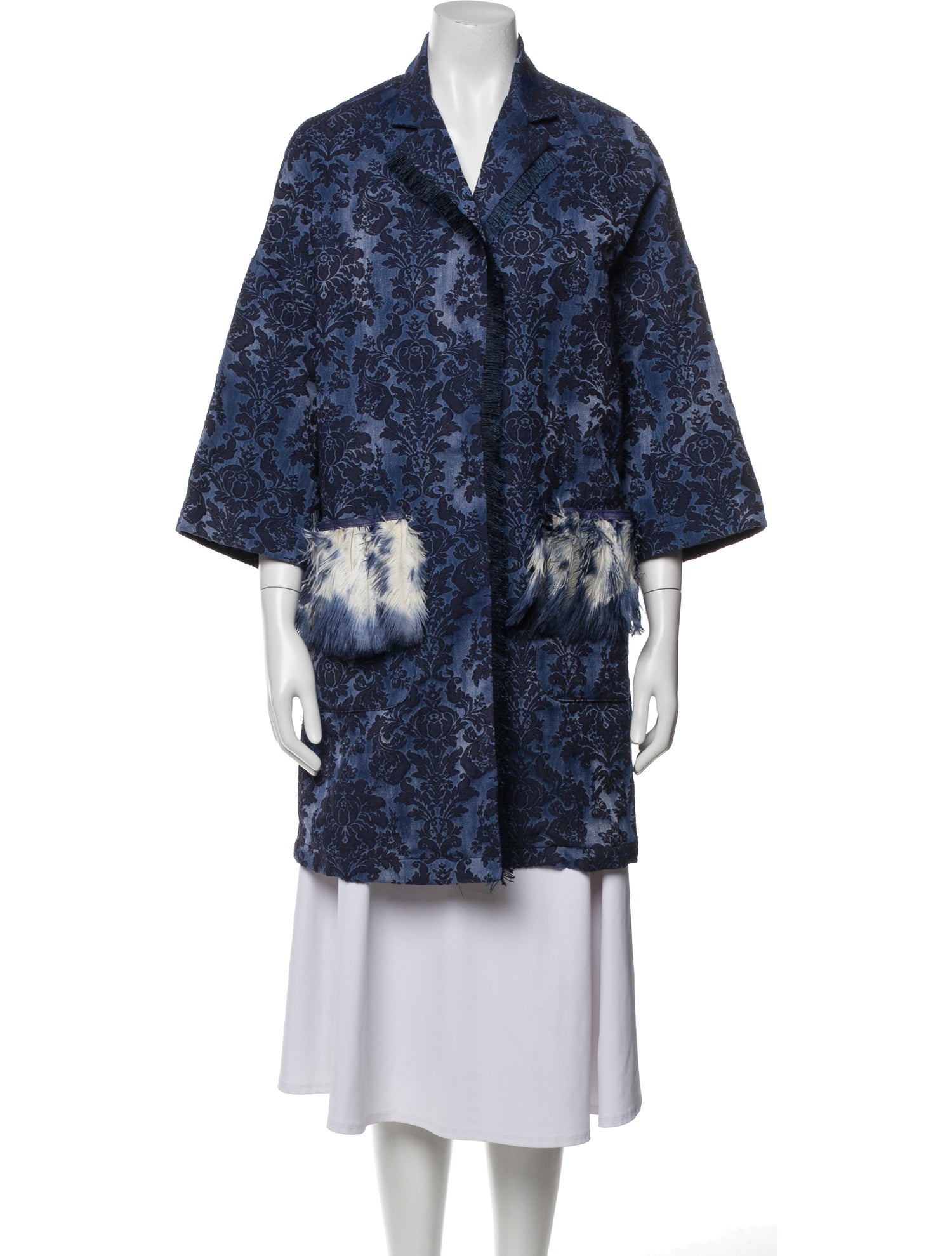 Alessandra Chamonix Floral Print Fur Trim Robe