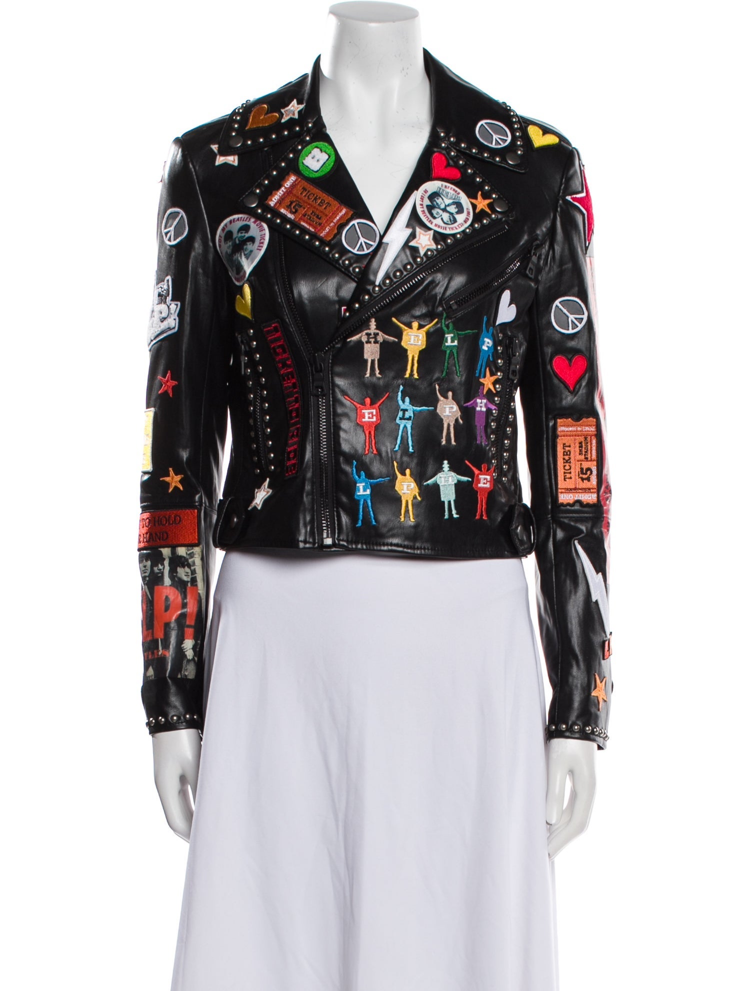 Alice + Olivia x The Beatles Faux Leather Graphic Print Biker Jacket