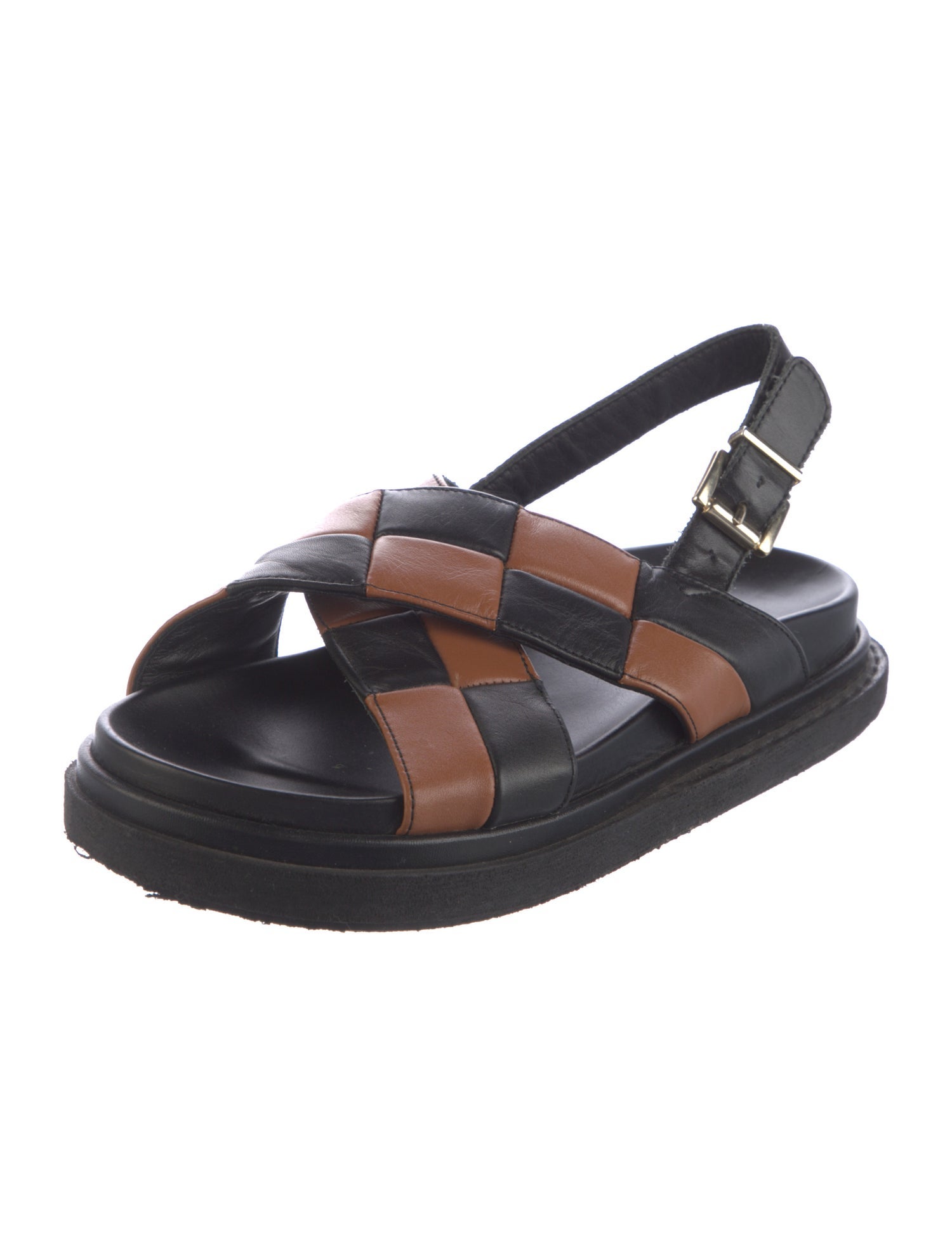 Alohas Leather Colorblock Pattern Slingback Sandals