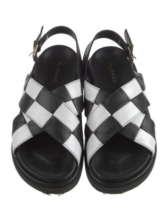 Alohas Leather Colorblock Pattern Slingback Sandals
