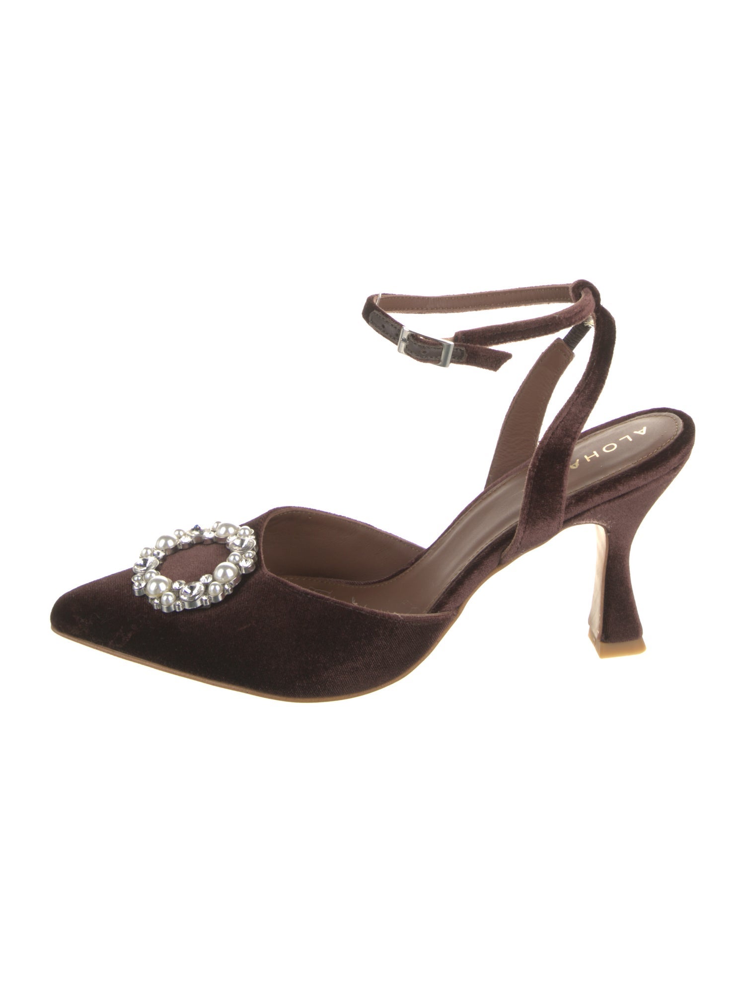 Alohas Velvet Crystal Embellishments Slingback Pumps