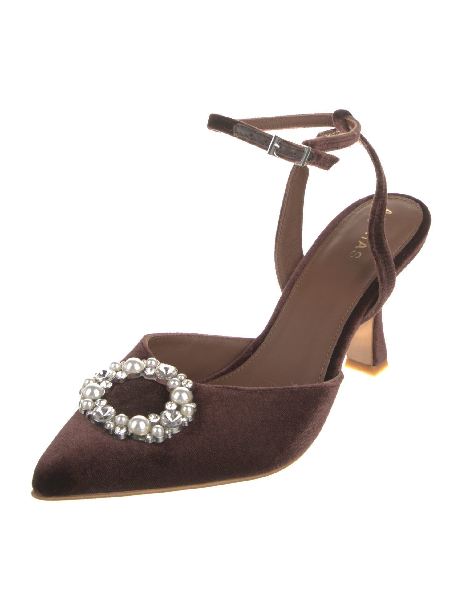 Alohas Velvet Crystal Embellishments Slingback Pumps