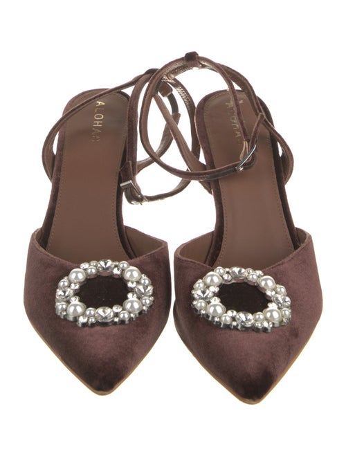 Alohas Velvet Crystal Embellishments Slingback Pumps