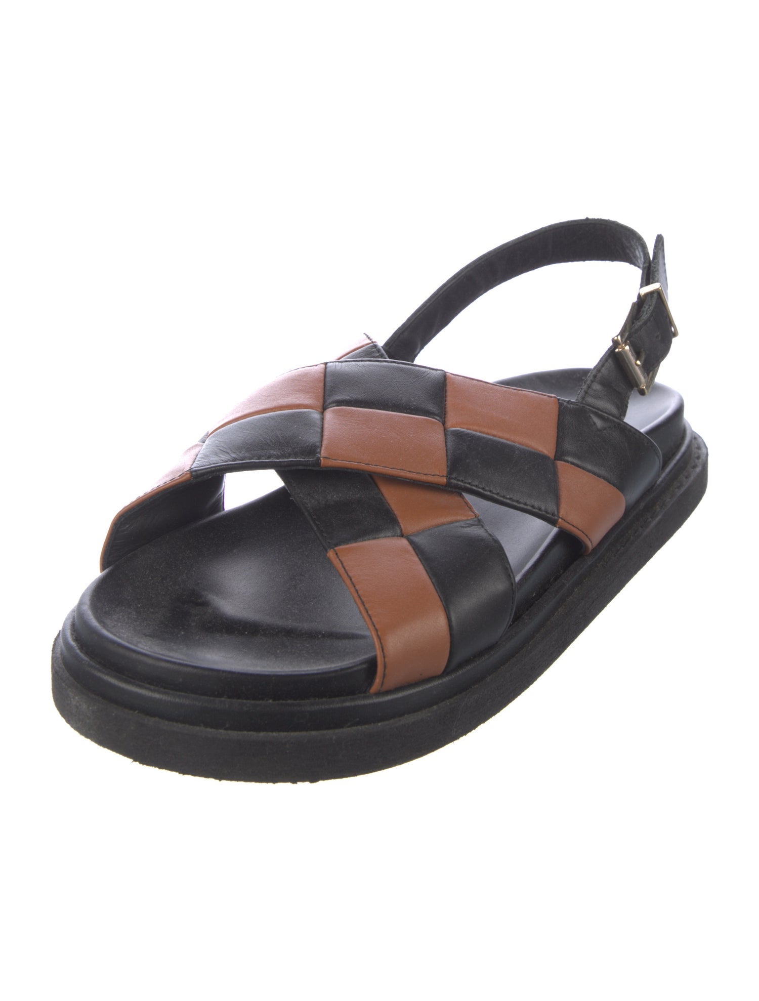 Alohas Leather Colorblock Pattern Slingback Sandals