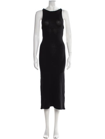 Pre-owned Alohas Crew Neck Midi Length Dress In Black