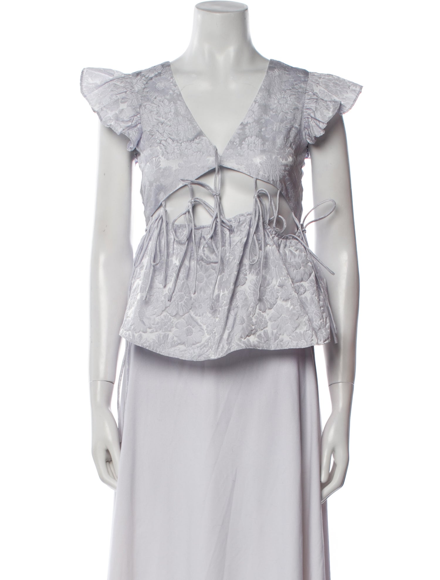 Allina Liu Printed V-Neck Crop Top